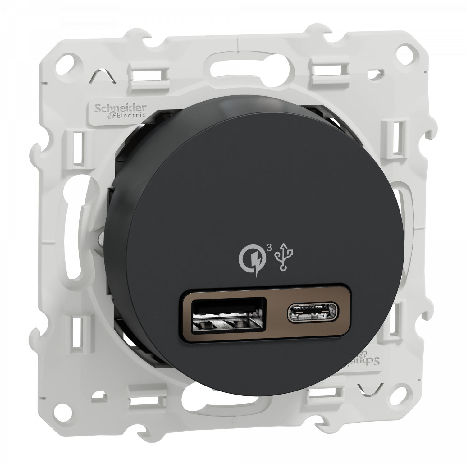 Odace - prise USB double - charge rapide - type A+C - anthracite - 18W - 3,4A