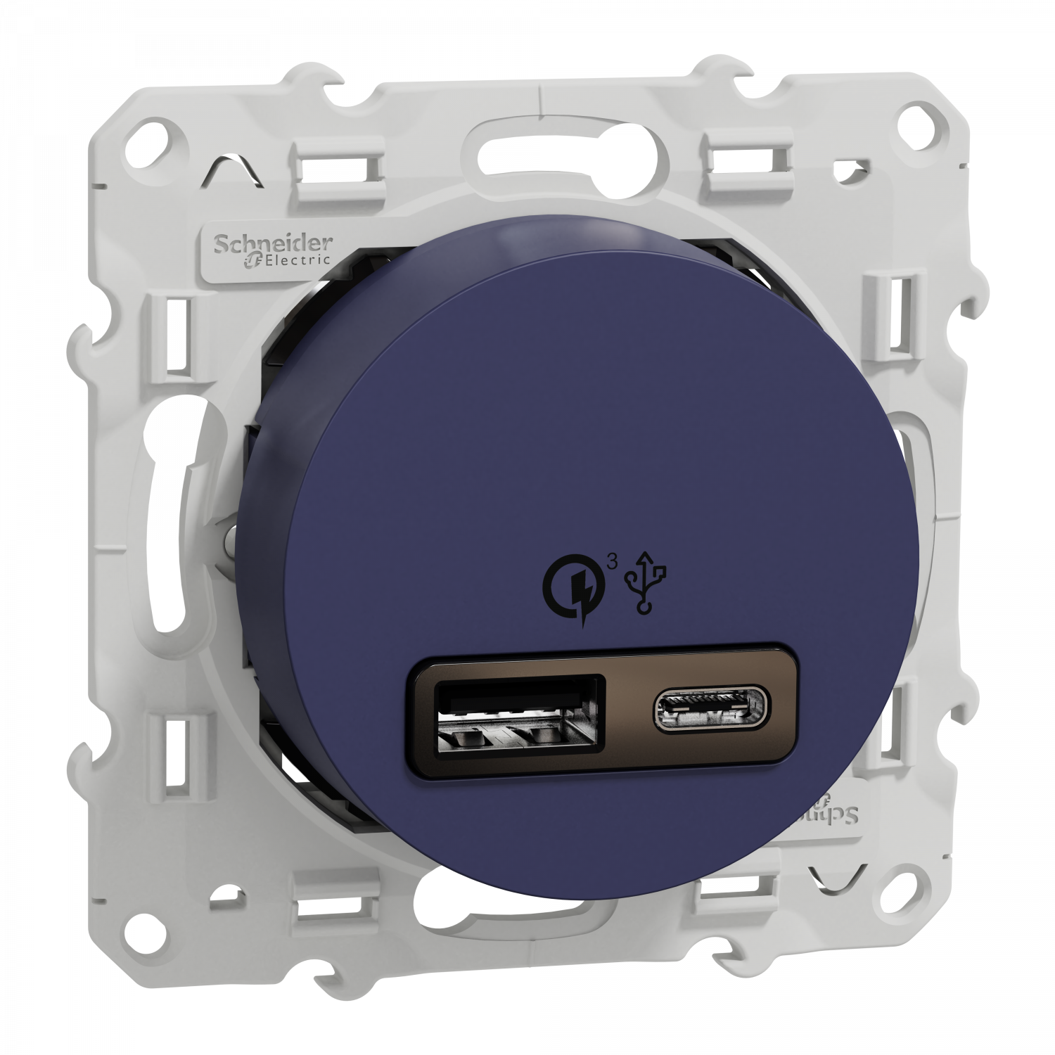 Odace - prise USB double - charge rapide - type A+C - cobalt - 18W - 3,4A