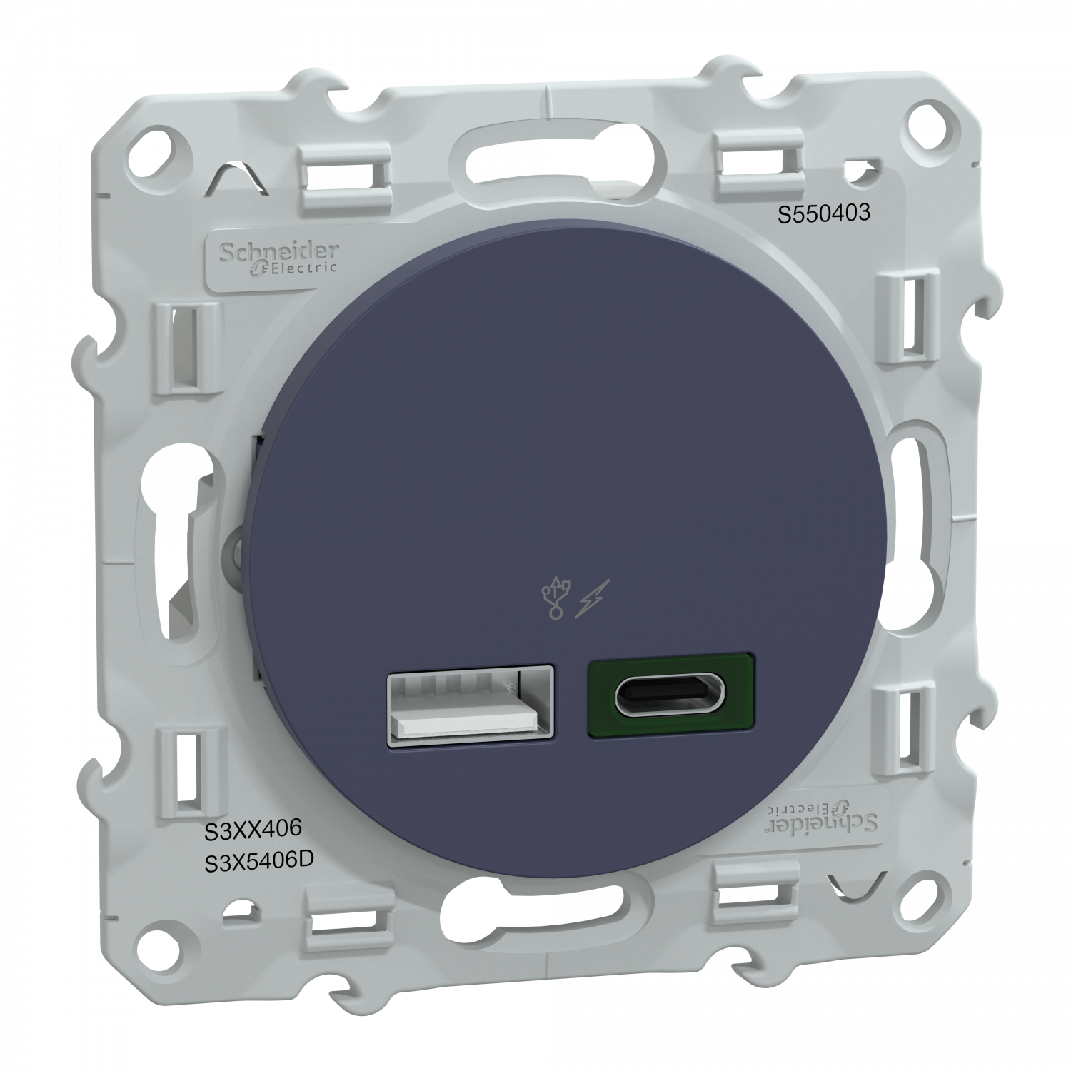 Odace - chargeur USB type A 7 -5W +C 45W - forte puissance type C - cobalt