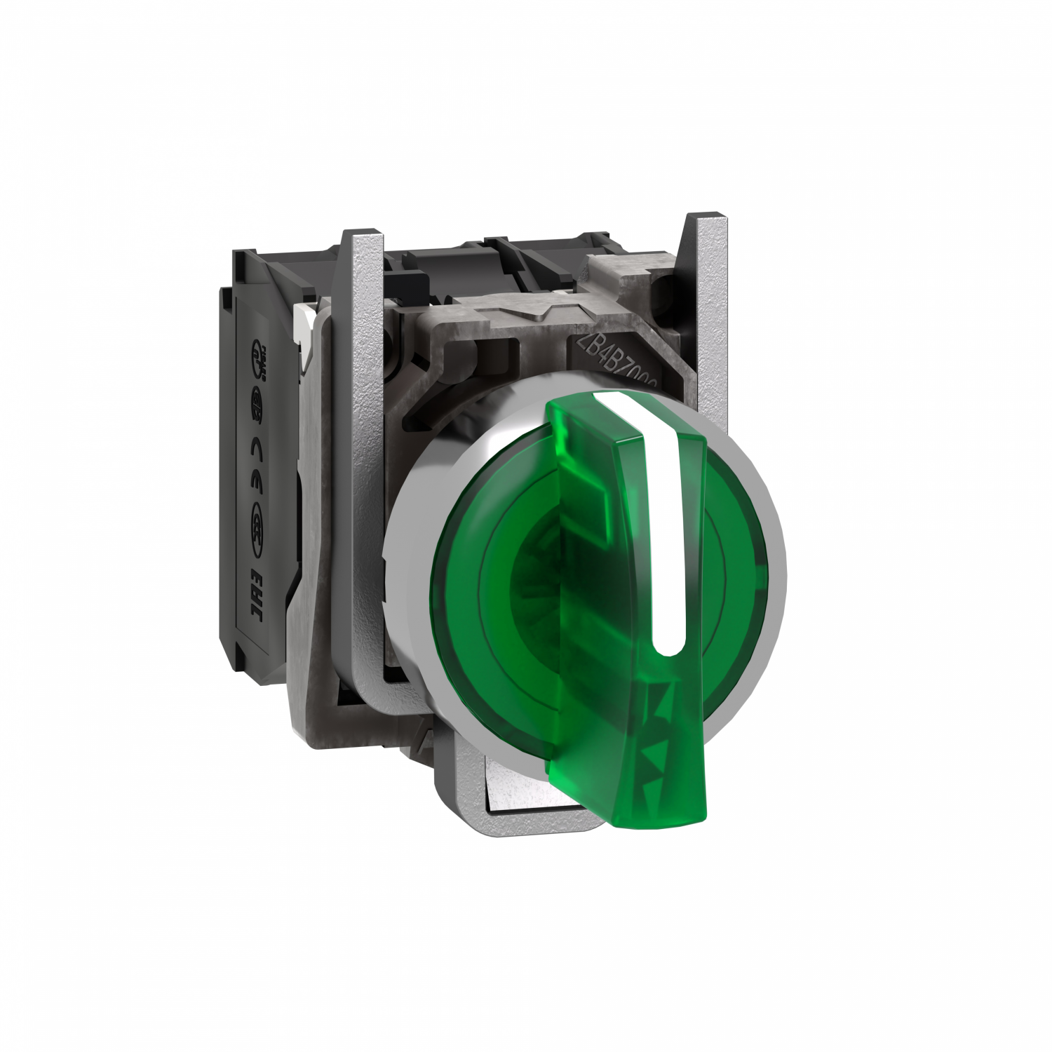 Harmony XB4 - bouton à manette lumin - Ø22 - 3 pos fix - vert - 1O+1F - 24V