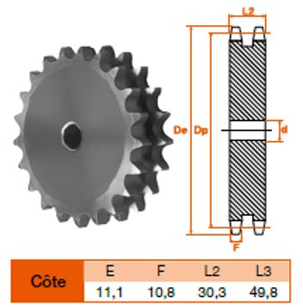 Disque 100 dents pas 19,05 double
