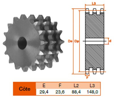 Disque 10 dents pas 44,45 triple