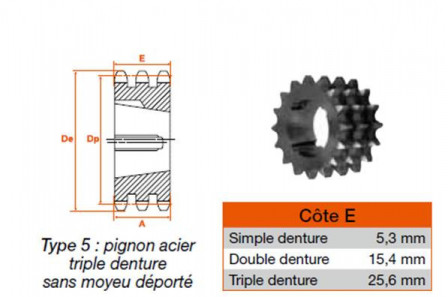 Pignon 19 dents pas 9,52 triple 1008