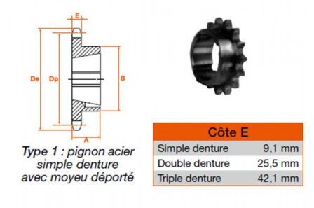 Pignon 13 dents pas 15,8 simple 1008