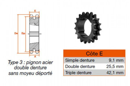 Pignon 22 dents pas 15,8 double 1610