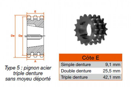 Pignon 21 dents pas 15,8 triple 1615