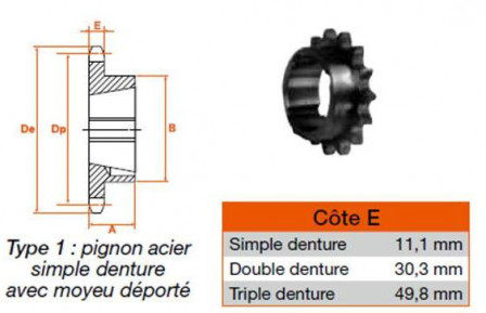 Pignon 12 dents pas 19,5 simple 1008