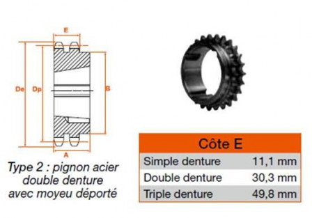 Pignon 22 dents pas 19,5 double 2517
