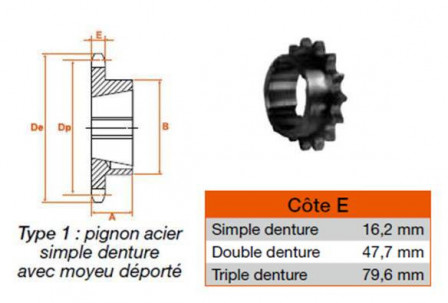 Pignon 14 dents pas 25,4 simple 1615