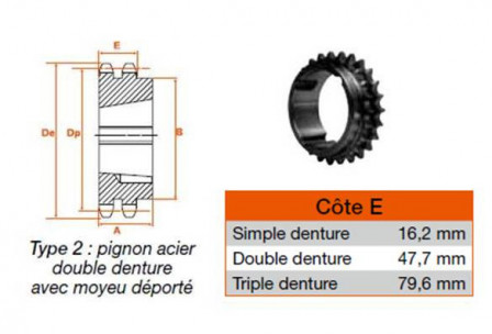 Pignon 28 dents pas 25,4 double 3020